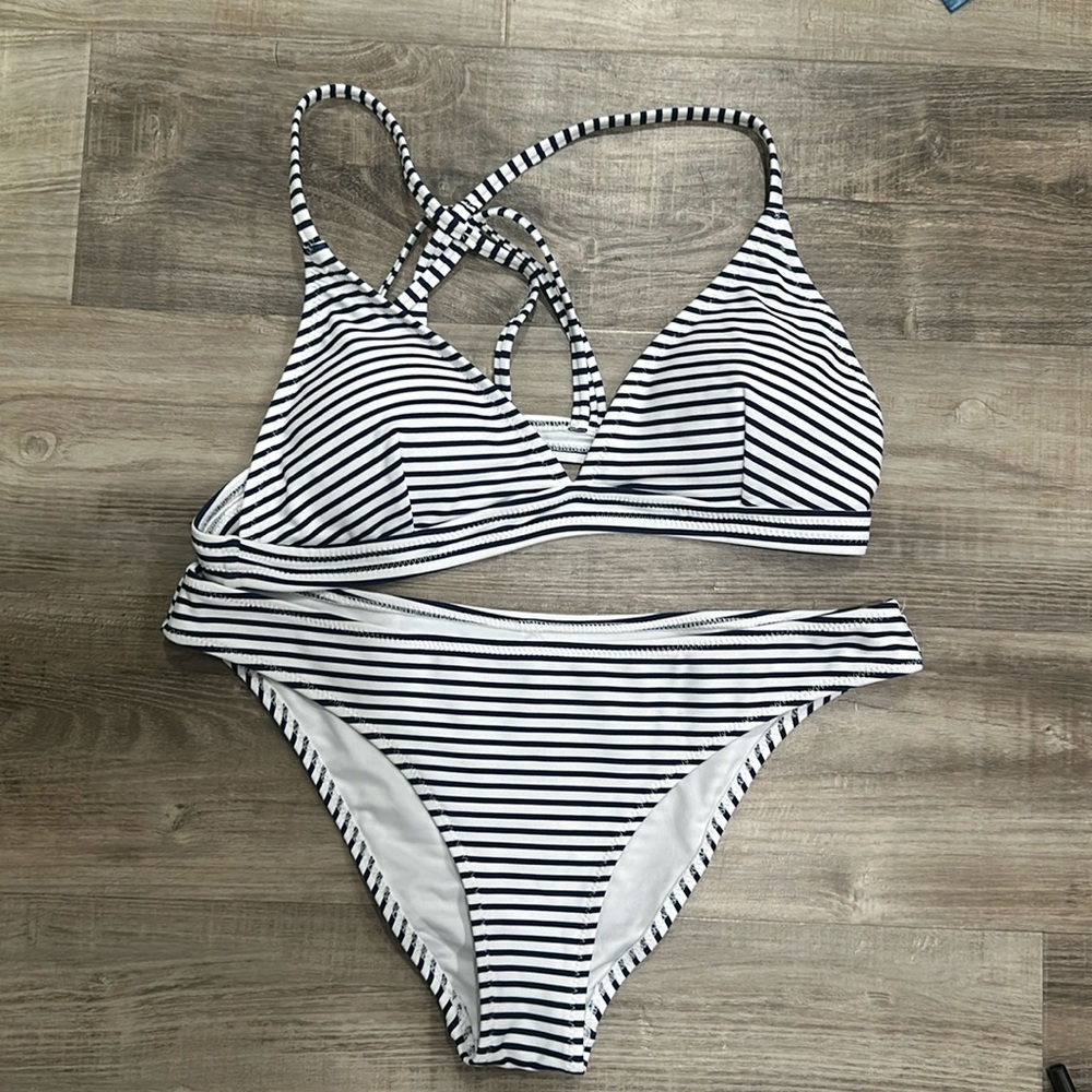 Cup She (Navy Blue/White) stripped bikini- S